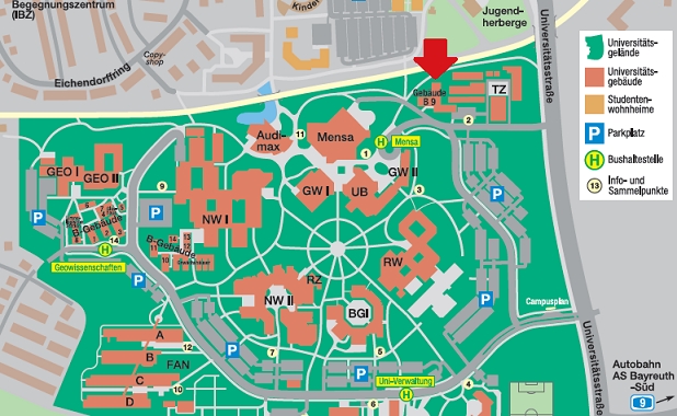 Campusplan Gebäude B9 Universität Bayreuth